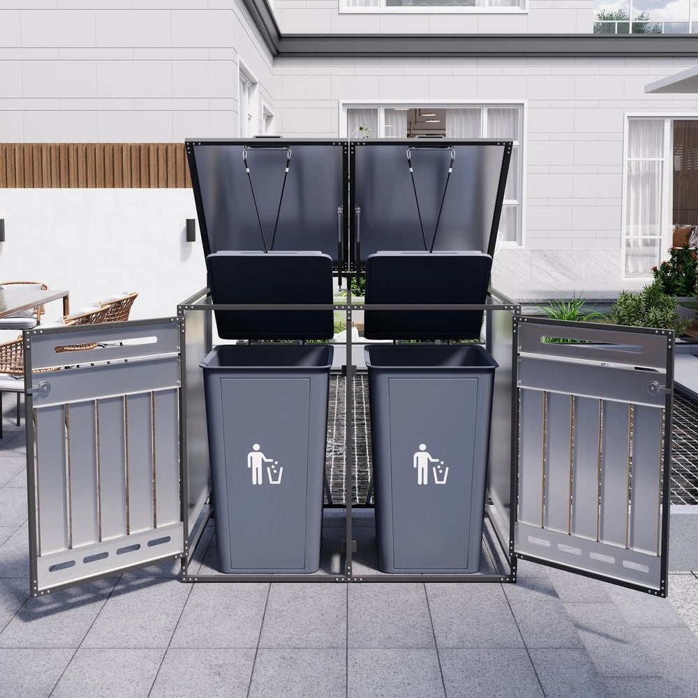 Armadietto da Giardino con Serratura e Coperchio Idraulico ¨C Xylo ¨C Effetto Legno, Metallo