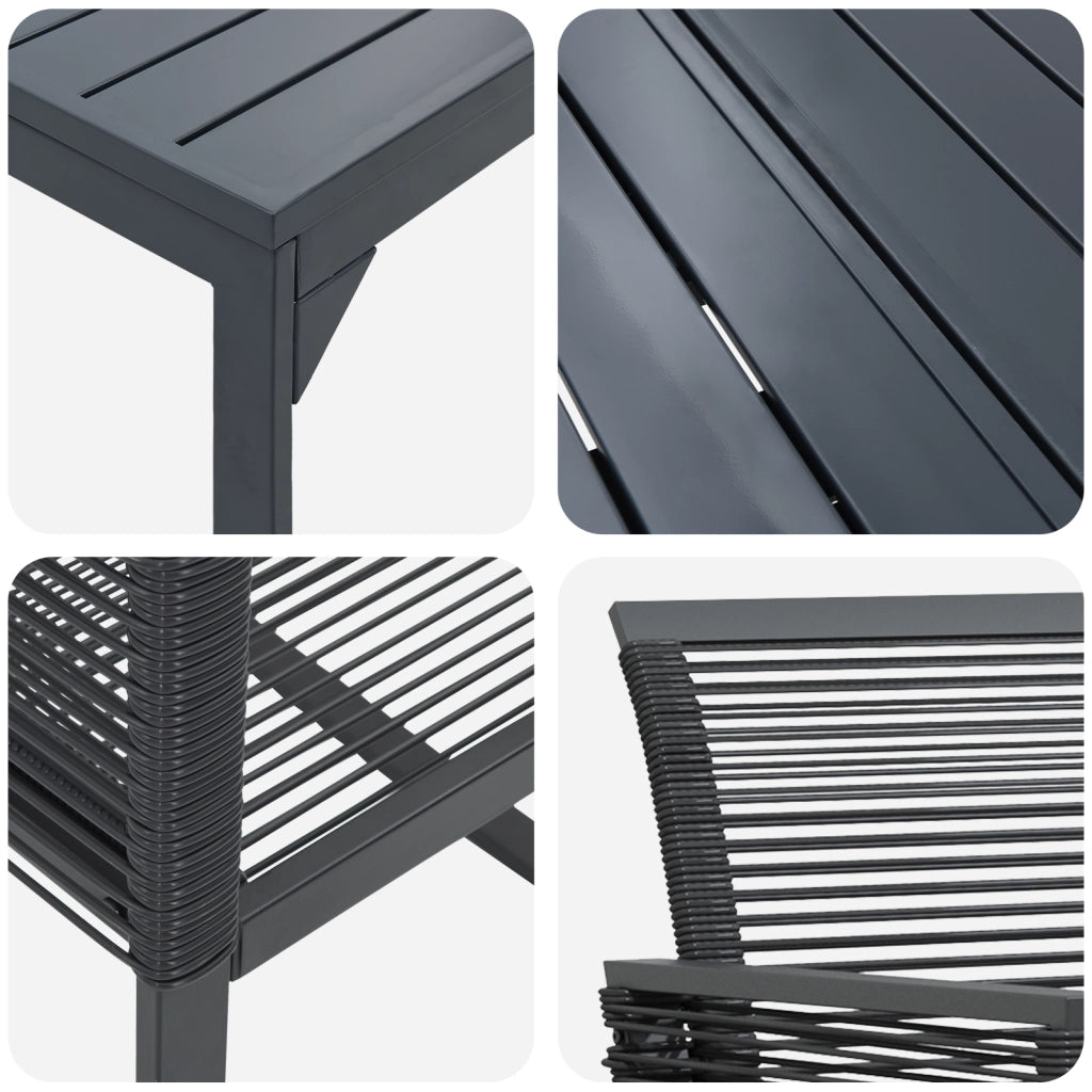 Set da Pranzo da Giardino 9 Pezzi Nero Polyrattan
