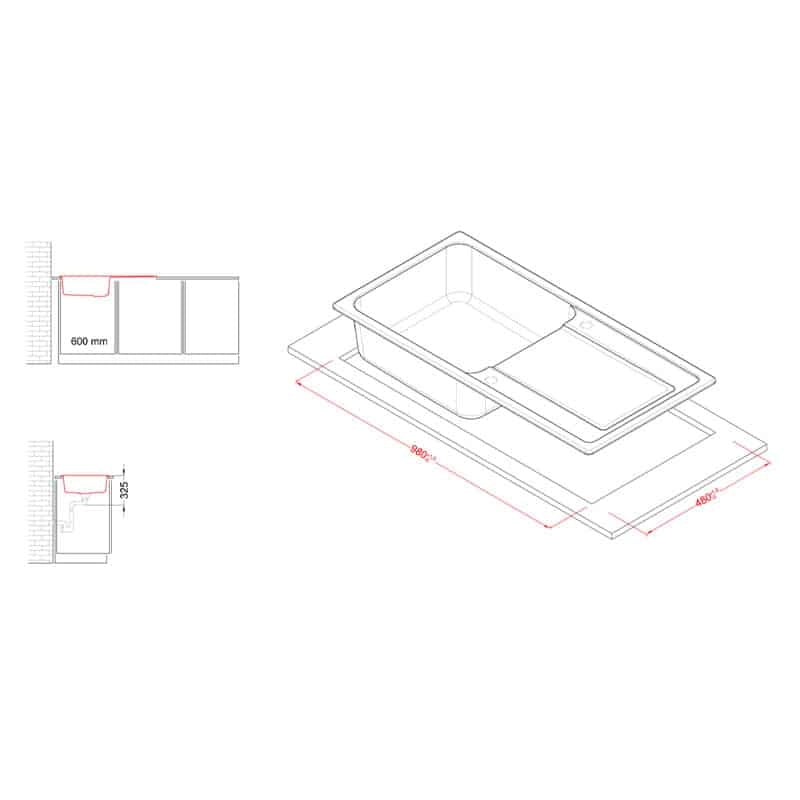 Lavello Elleci Incasso 1 vasca 100x50 Life 480 Granitek Grigio Cemento LG248048