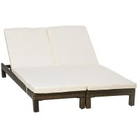 Set 2 Lettini Prendisole in Rattan PE con Cuscino e Schienale 5 Reclinazioni, 196x60x22cm