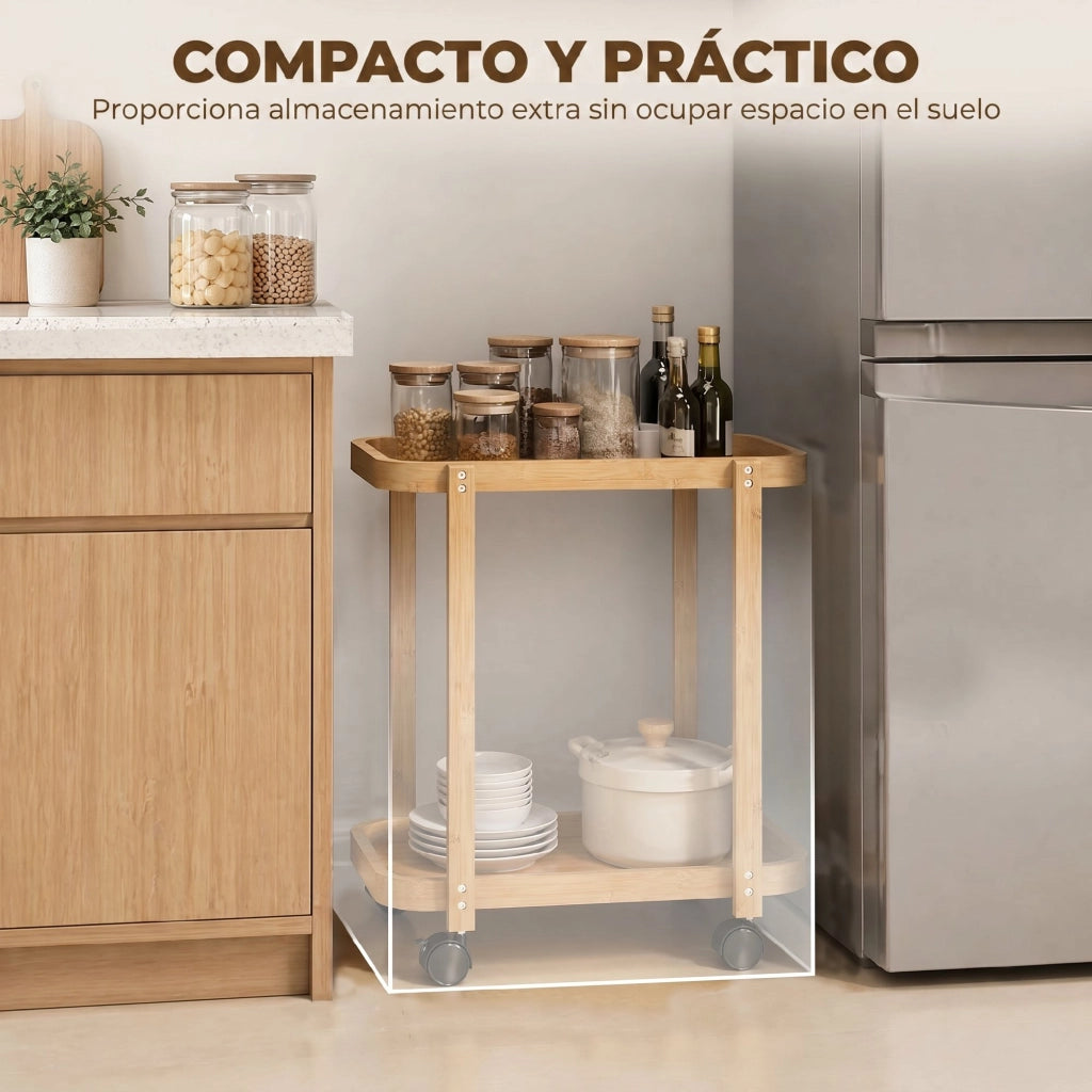 Carrello da cucina a 2 livelli in bambu' ¨C zephmum ¨C 54x36.5x60 cm naturale