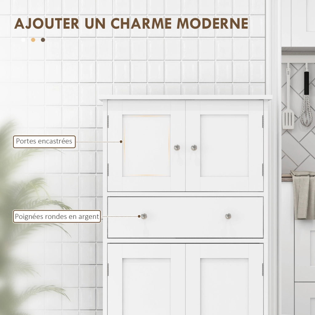 Armadio Cucina con Ante, Ripiani Regolabili e Cassetto ¨C Zephmum ¨C Bianco 60x30x128 cm