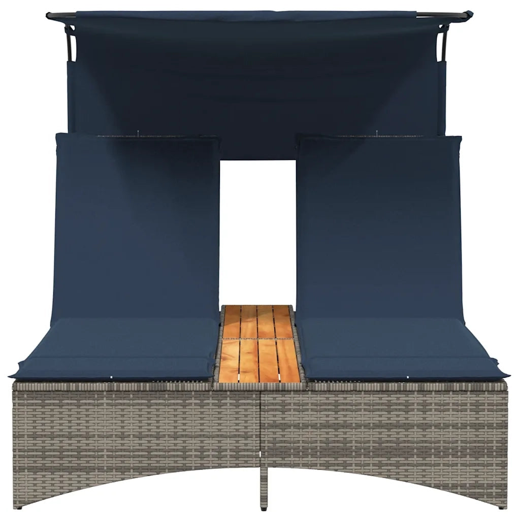 vidaXL Lettino prendisole doppio con baldacchino e cuscini grigio in polyrattan
