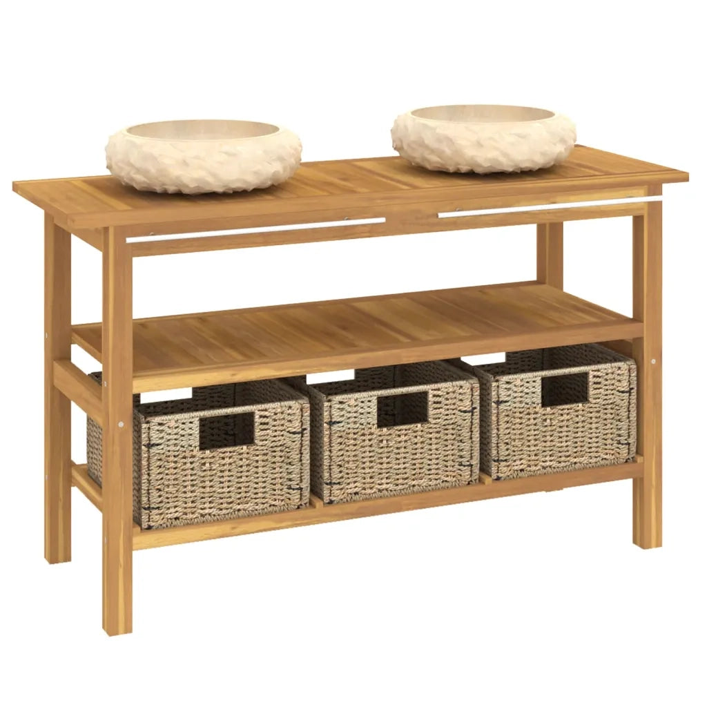 Mobile VanitÃ  Bagno e Lavandini Marmo Crema Legno Massello Teak