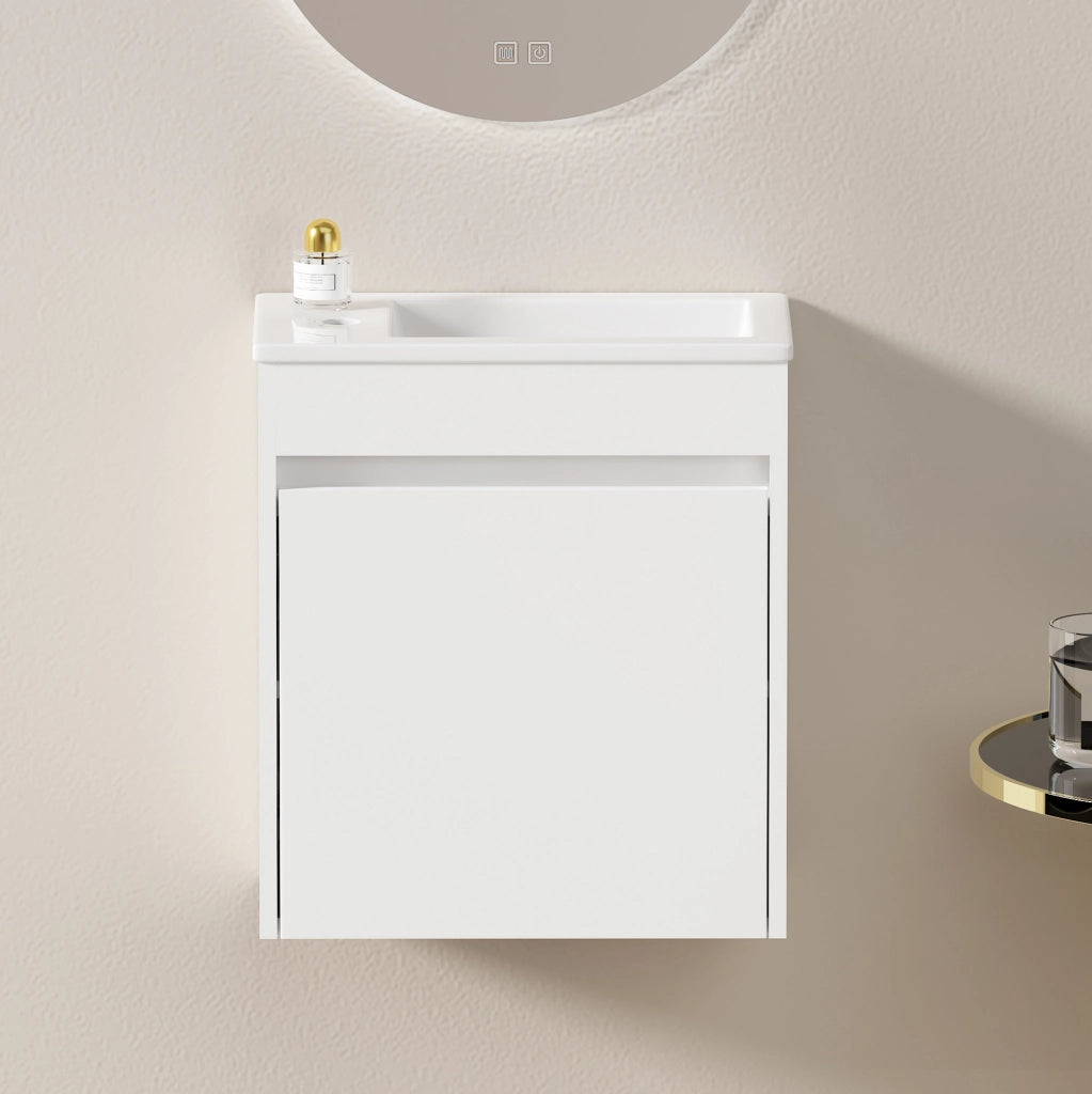 Mobile bagno bianco 46 cm con ampia capacità e anta con chiusura soft