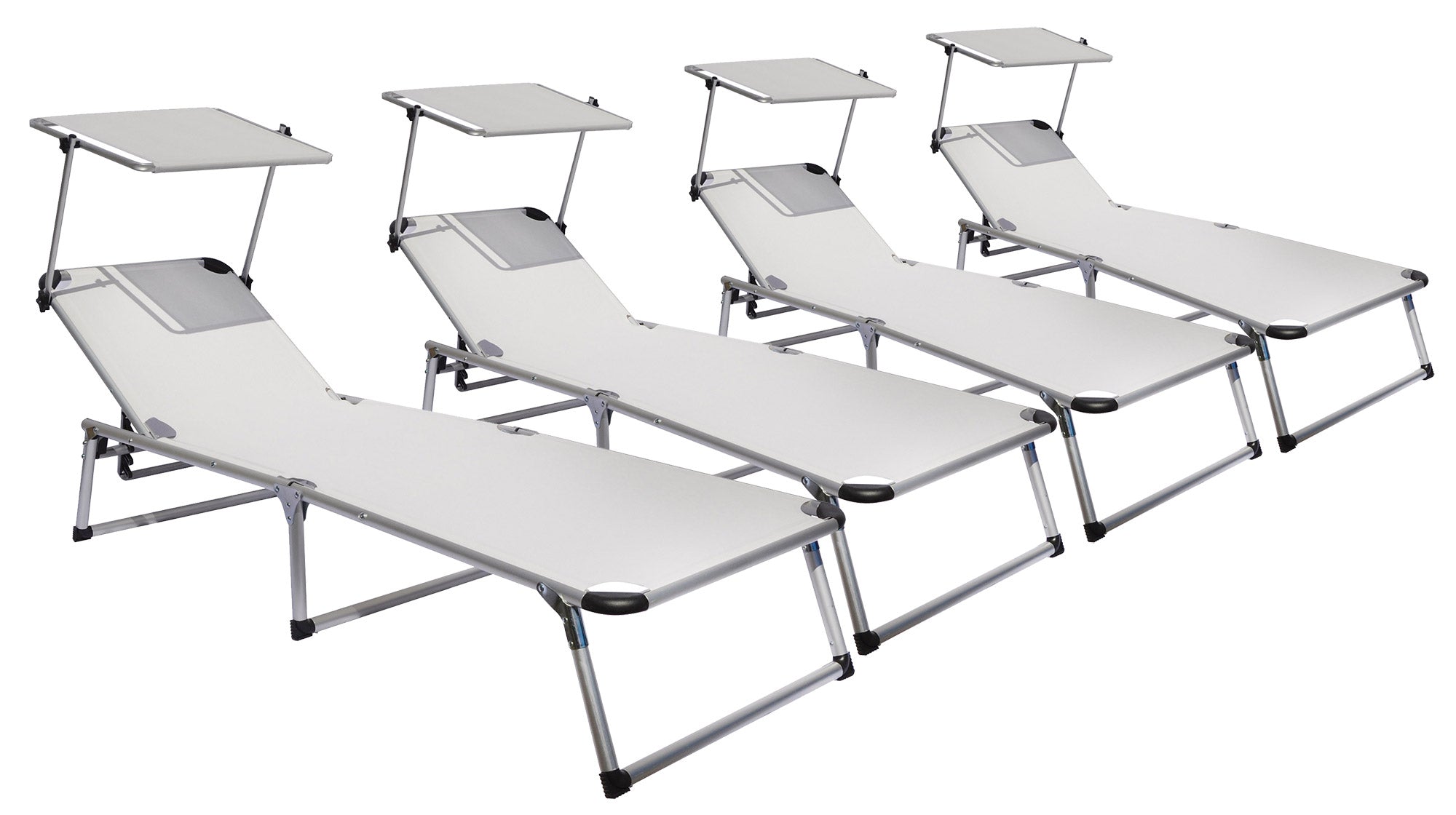 Set 4 Lettini Prendisole da Giardino Pieghevole 193x59x30 cm in Alluminio e Textilene Avorio