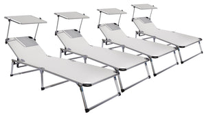 Set 4 Lettini Prendisole da Giardino Pieghevole 193x59x30 cm in Alluminio e Textilene Avorio