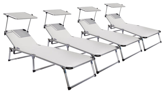 Set 4 Lettini Prendisole da Giardino Pieghevole 193x59x30 cm in Alluminio e Textilene Avorio
