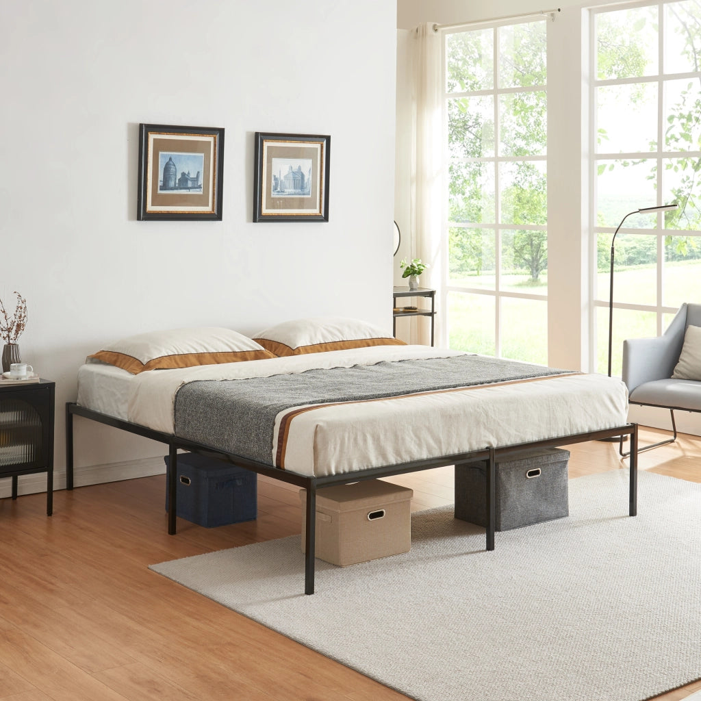 Struttura Letto Matrimoniale Vårdö 160 x 200 cm in Acciaio Nero [en.casa]