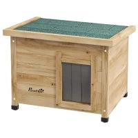 Casa per Gatti, Cuccia Esterna in Legno Rialzata con Tetto in Asfalto, Finestra, 57 x 45 x 43 cm, Giallo