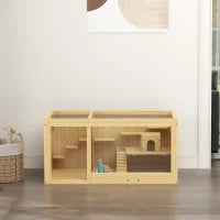 Gabbia per Piccoli Animali in Legno di Abete, con Ciotola e Bevitore, 100 x 50 x 50 cm, Naturale