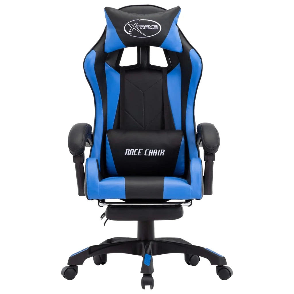 Poltrona sedia girevole per ufficio computer studio videogiochi con poggiapiedi e similpelle blu 02_0024217