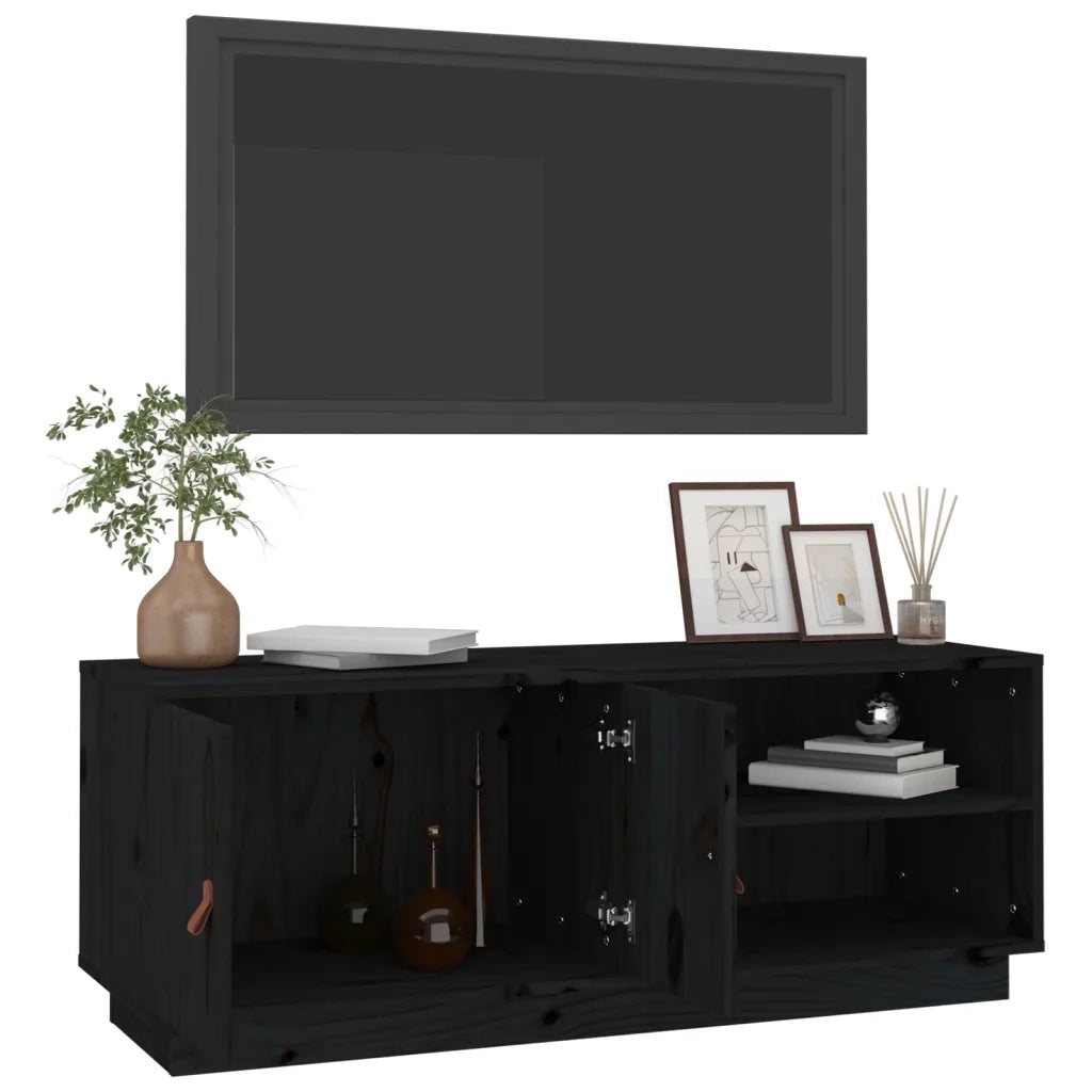 Mobile Porta TV Nero 105x34x40 cm in Legno Massello di Pino 818224