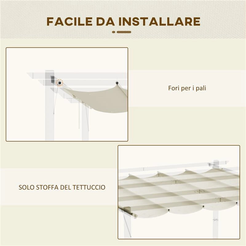 TETTUCCIO DI RICAMBIO PER PERGOLA GAZEBO DA GIARDINO DA 3X4 M IN POLIESTERE CREMA