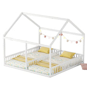 Letto a casetta 90x200 cm; 2 in 1 con sponde; pino; bianco