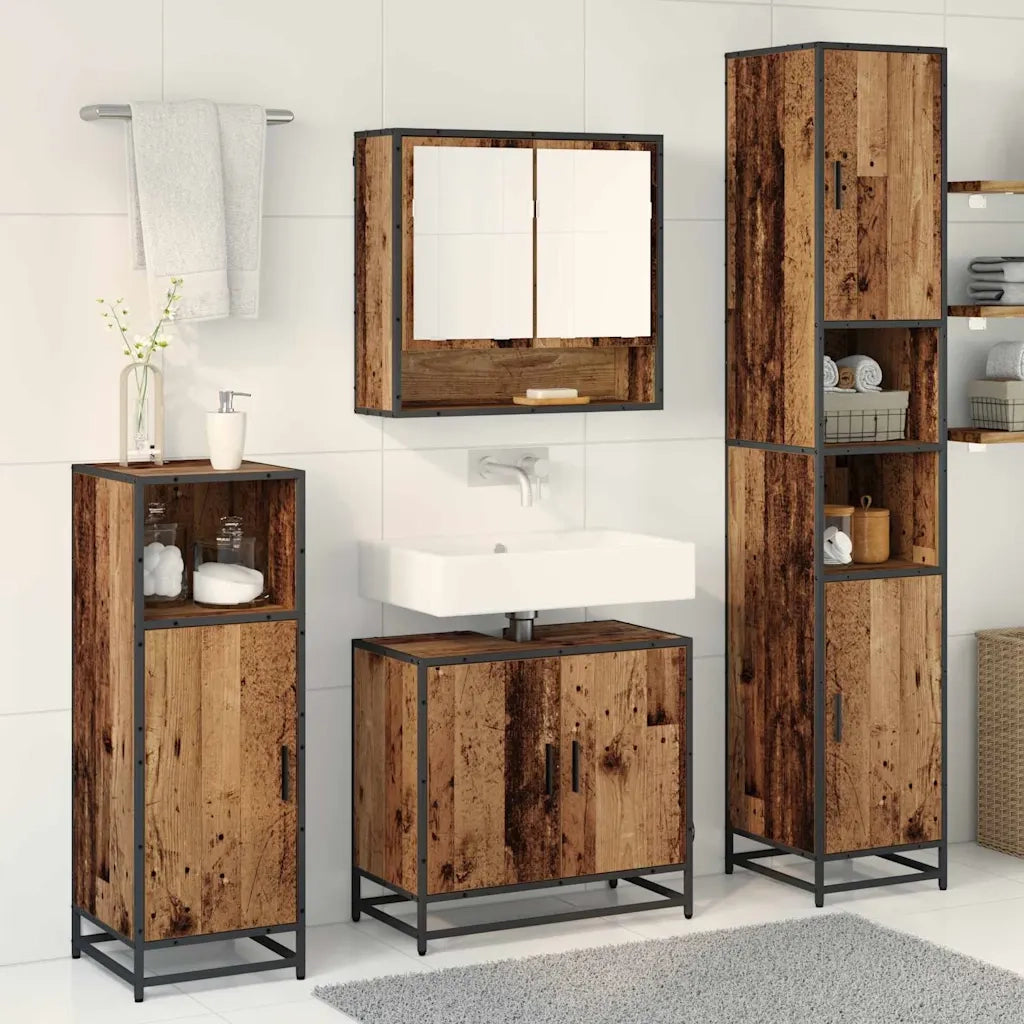 Set di mobili per il Bagno | Armadio da bagno con lo scaffale 3 pz Legno vecchio