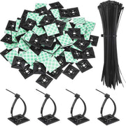 Kit di fissaggio autoadesivo con chiusura a raccordo, avvolgibili per cavi e supporti per cavi base - 200 pezzi - Per ufficio domestico, garage