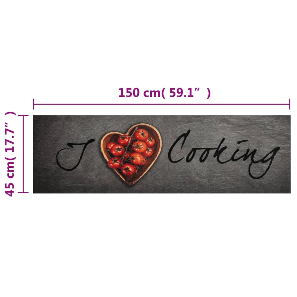 Tappetino da cucina lavabile in velluto 150 x 45 cm antiscivolo elegante per uso interno in poliammide grigio 02_0056456