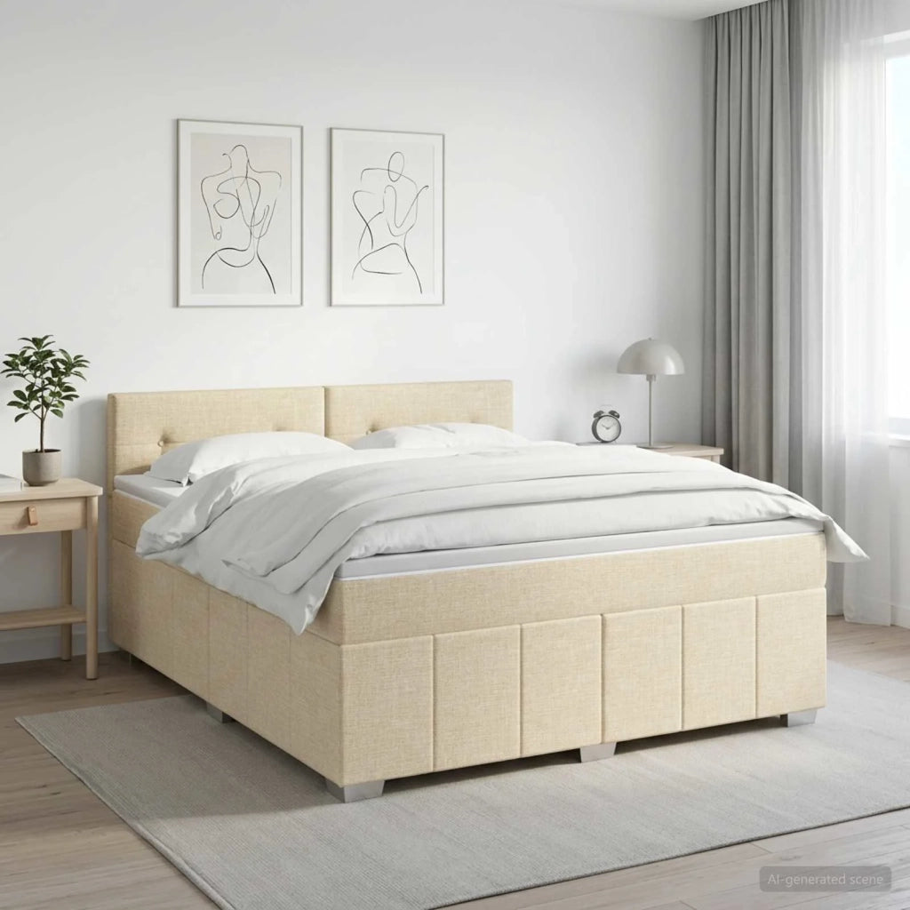 Letto box spring con materasso Crema 140 x 200 cm Tessuto 3451232