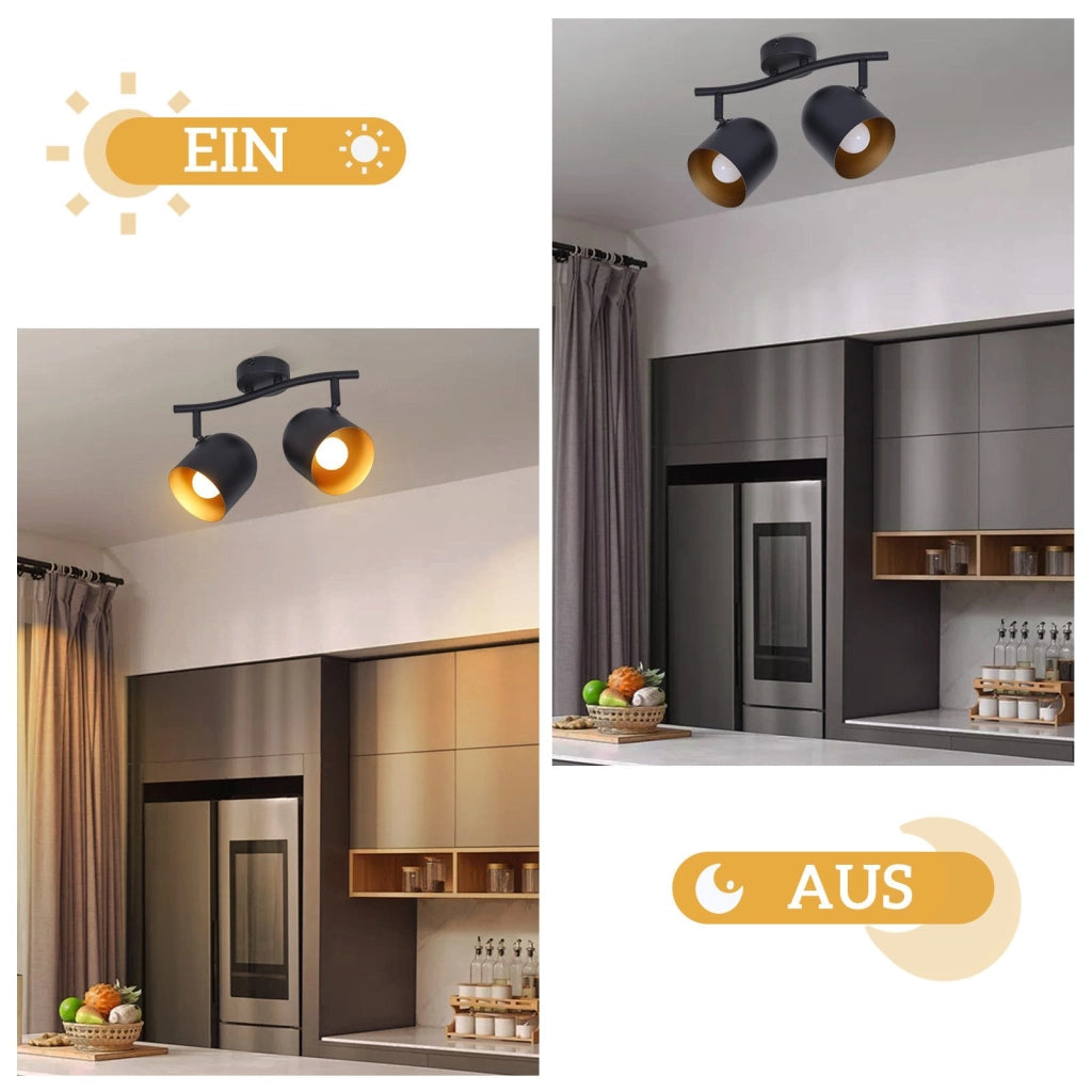 ZMH Faretto da soffitto 2 fiamme nero oro E14 lampada da soffitto girevole 350° soggiorno
