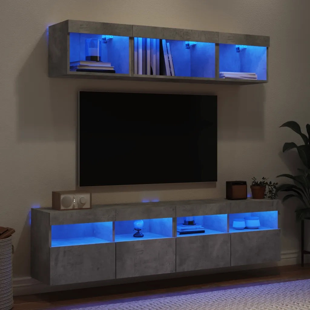 Mobili TV a Muro con LED 5pz Grigio Cemento Legno Multistratocod mxl 110253