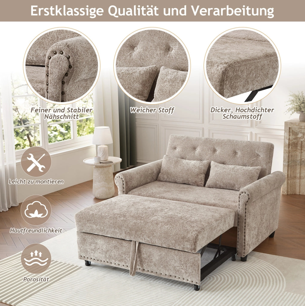 Divano letto 3 in 1 a 2 posti con schienale reclinabile; 170x98 cm; chenille marrone grigio
