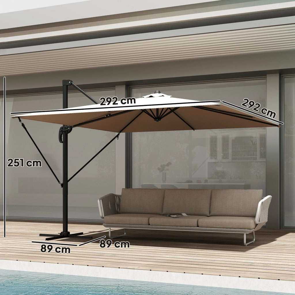 Ombrellone da Giardino 286x286x251 cm Decentrato con Base a Croce e Copertura in Alluminio Cachi