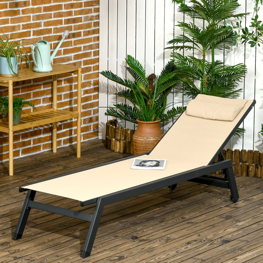 Lettino da giardino in alluminio e Textilene con rotelle e poggiatesta ¨C zephmum ¨C kaki