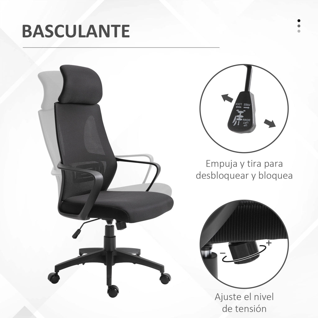 Sedia da Ufficio con Braccioli Poggiatesta Funzione Basculante Nero ¨C Xylo ¨C 64x55x116-126 cm