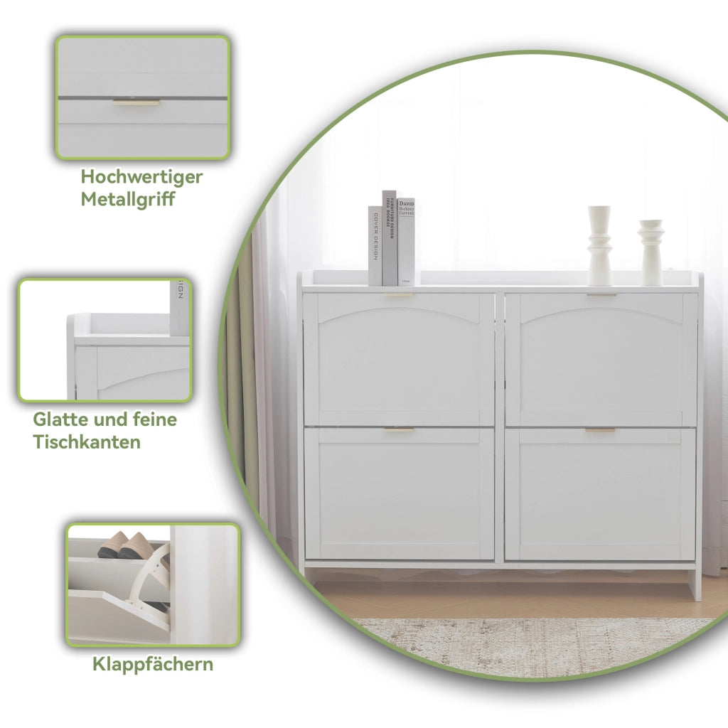 OKWISH Scarpiera con 4 Ante a Ribalta, Ripiani Regolabili e Vani Aperti, per Ingresso, Bianca, 110×24×90 cm
