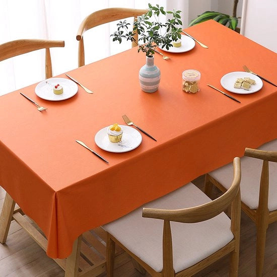 Tavolo impermeabile in PVC, lavabile, resistente all'olio, resistente all'impatto d'acqua e senza pieghe, tovaglia rettangolare per interni, esterni, cucina e eventi - colore arancione - 140*220