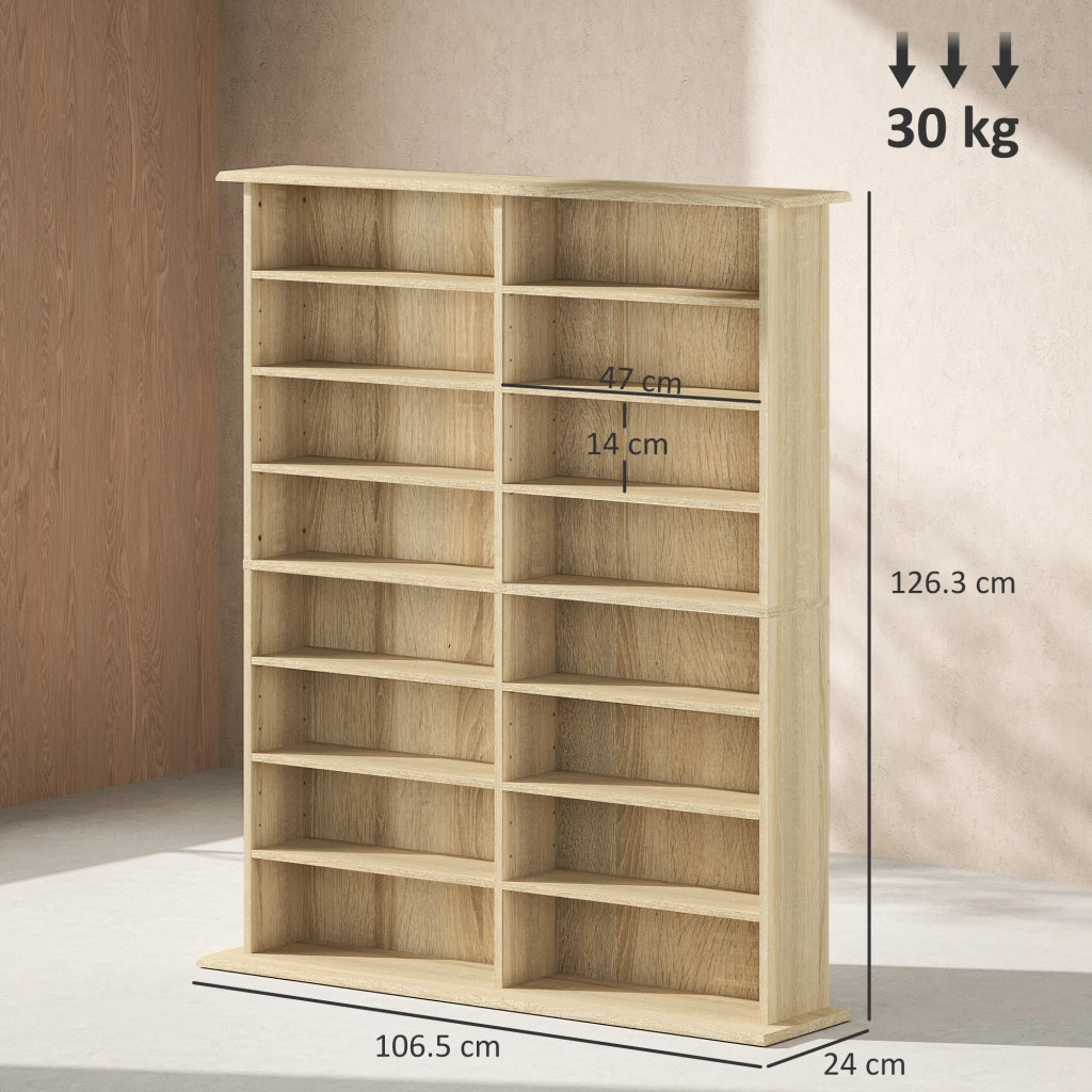 Mobile Libreria porta CD a 16 Ripiani dal Design Moderno in Legno. 106.5x24x126.3 cm. Naturale