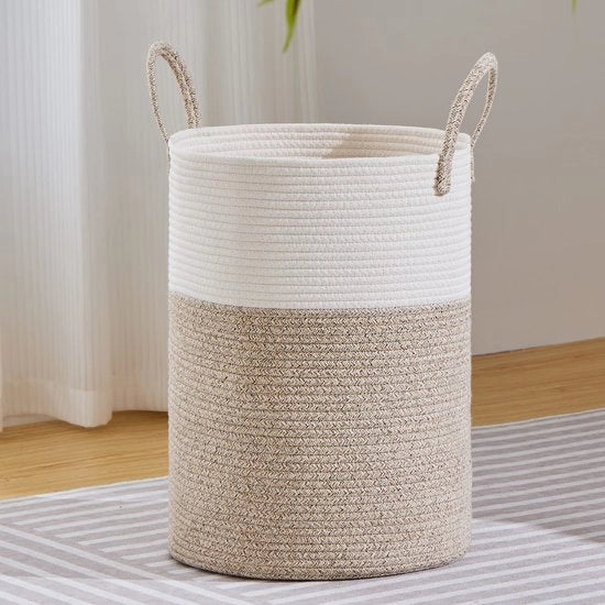 Wastafel con cesto di cotone intrecciato con maniglia, contenitore rotondo alto per l'archiviazione di abbigliamento per bambini, giocattoli e coperte per bagno, camera da letto, cucina, soggiorno e camera dei bambini, 38 cm × 50 cm, marrone