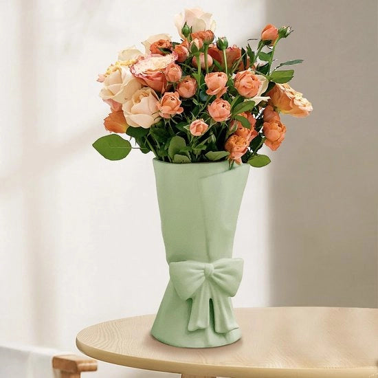 Vaso ceramico con motivi a strisce, 24,5 cm, vaso moderno bohemien, vaso decorativo estetico per fiori freschi, per decorazione di soggiorno, camera da letto, tavola, decorazione di interni, verde pastello