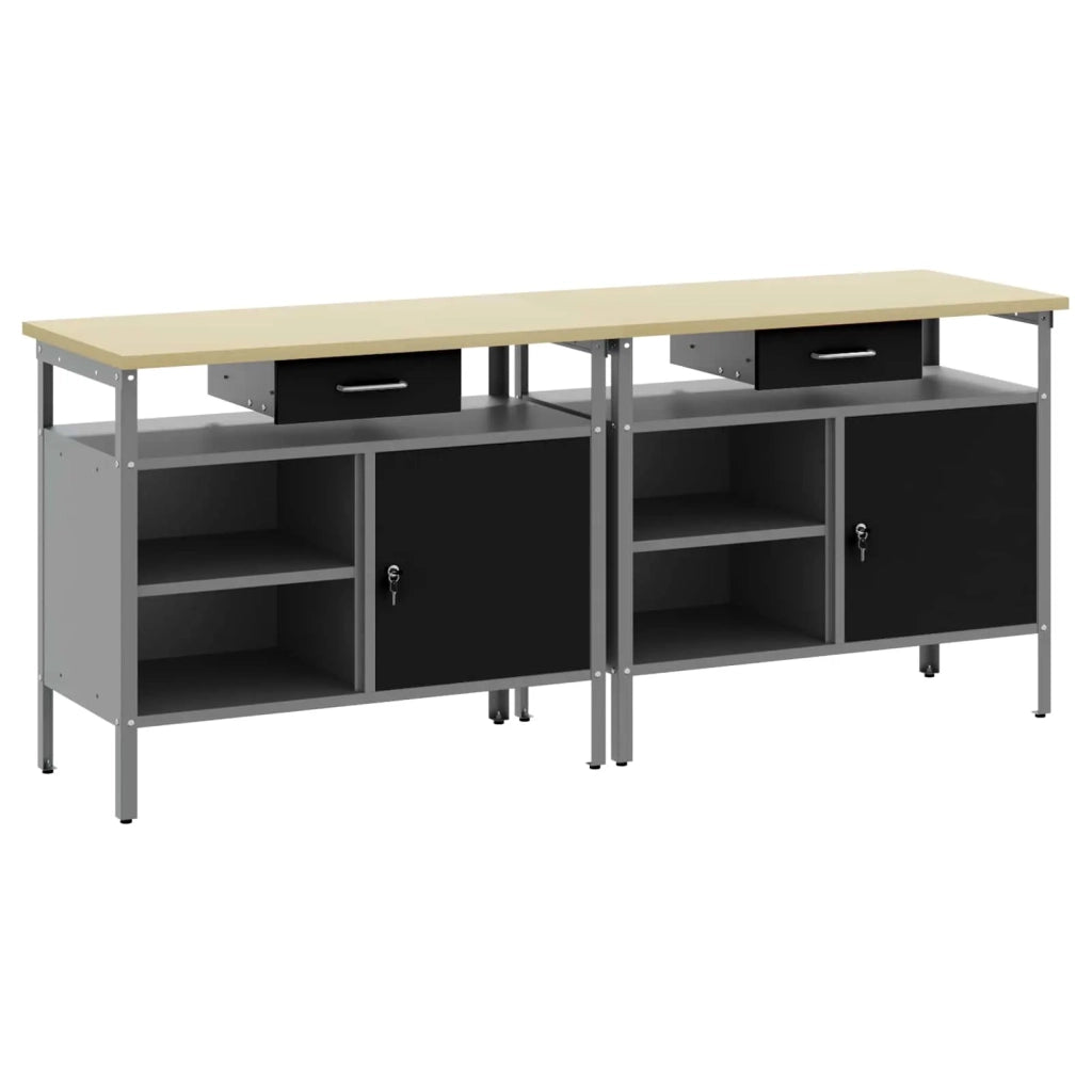 Set banco da lavoro 2 pcs Nero e Grigio 200 x 55 x 85 cm 3321388