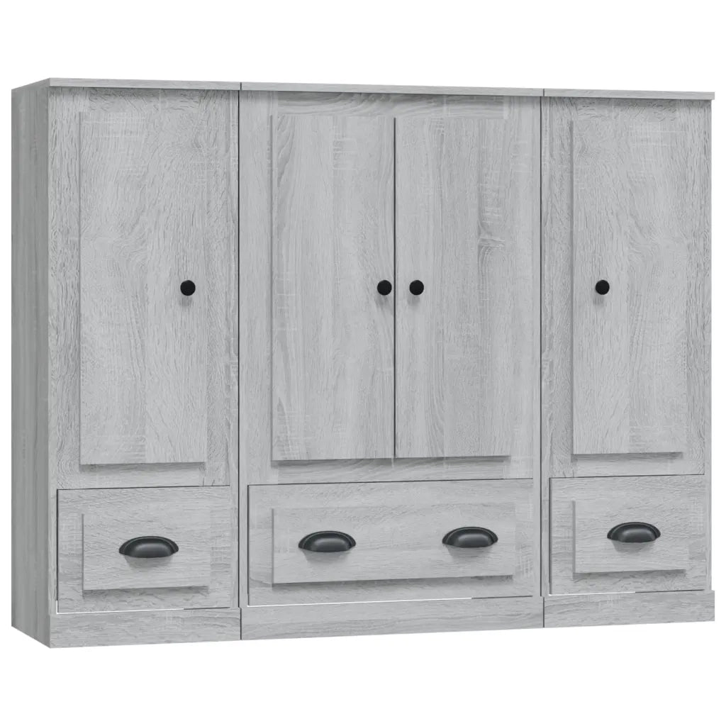 vidaXL Credenze 3 pz Grigio Sonoma in Legno Multistrato