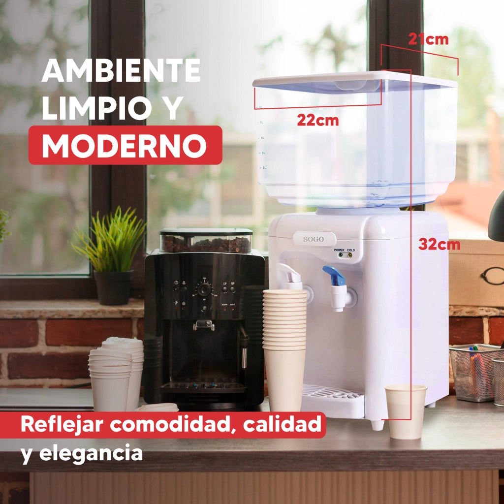 Dispenser acqua elettrico con raffreddamento, serbatoio 7 litri, doppio rubinetto ambiente e fredda 65W - SOGO