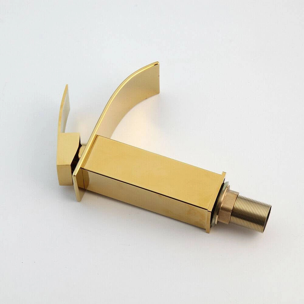 Trade Shop - Rubinetto Oro Da Bagno Design Moderno A Cascata Miscelatore Monocomando Dorato -