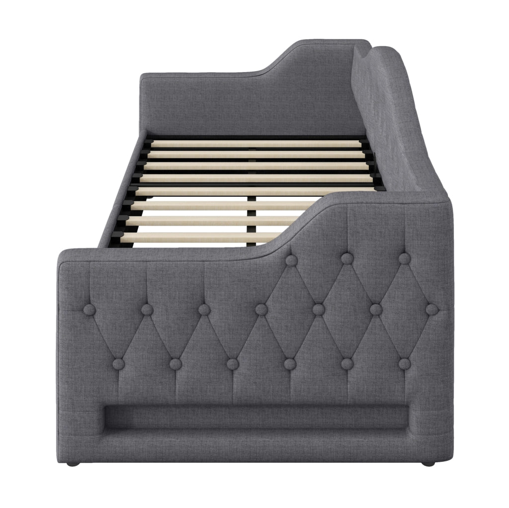 Letto 90x200 cm con contenitore e LED in MDF; multistrato e imbottito grigio