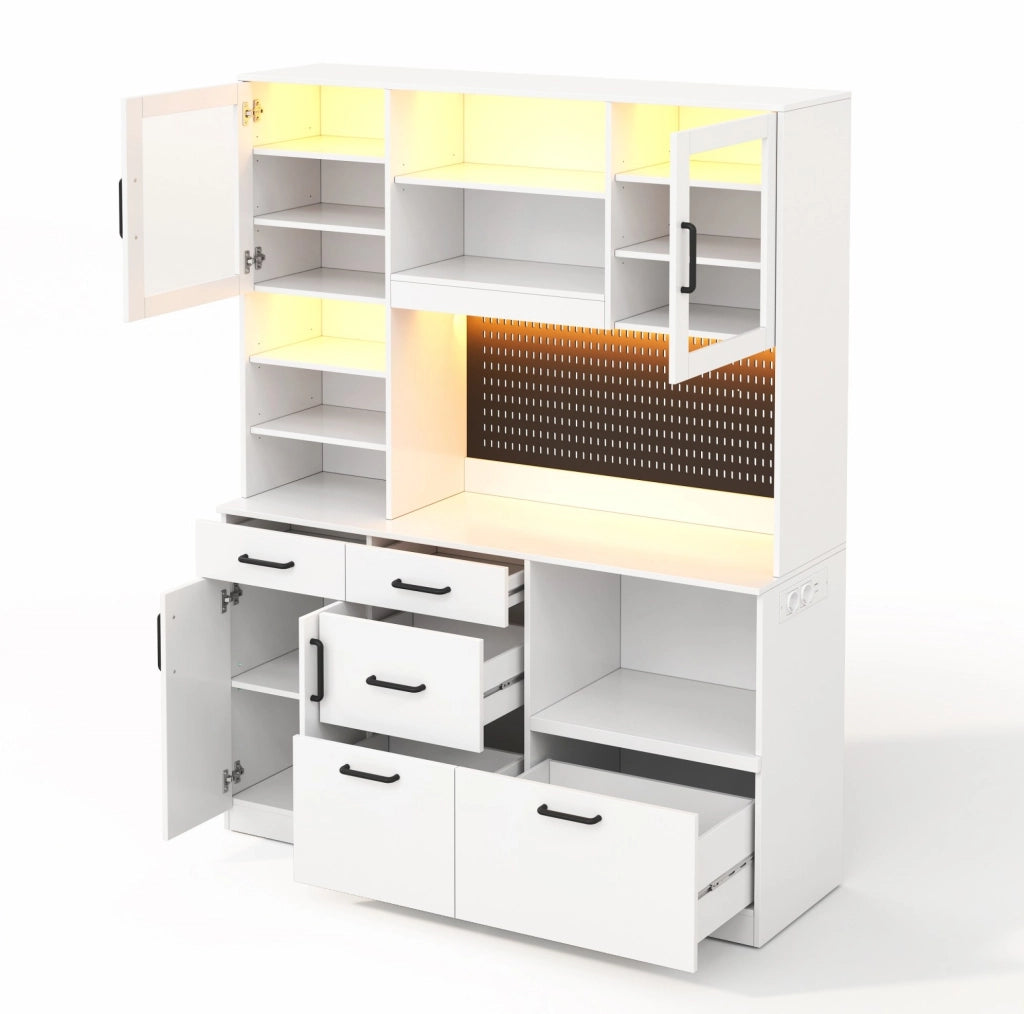 Mobile cucina con illuminazione LED; 5 cassetti e ripiani regolabili in MDF bianco