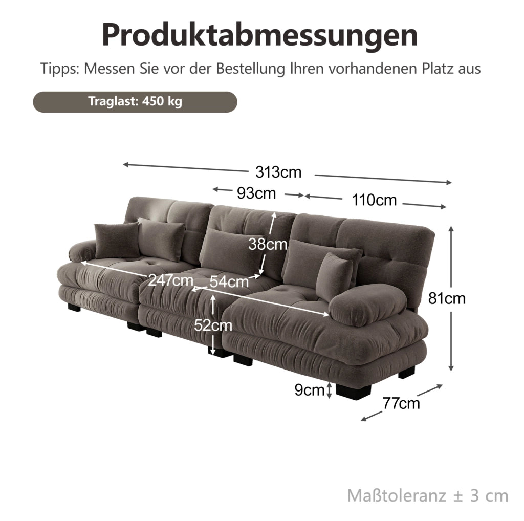 Divano angolare modulare 3 posti 313 cm in ciniglia marrone HOMVRA