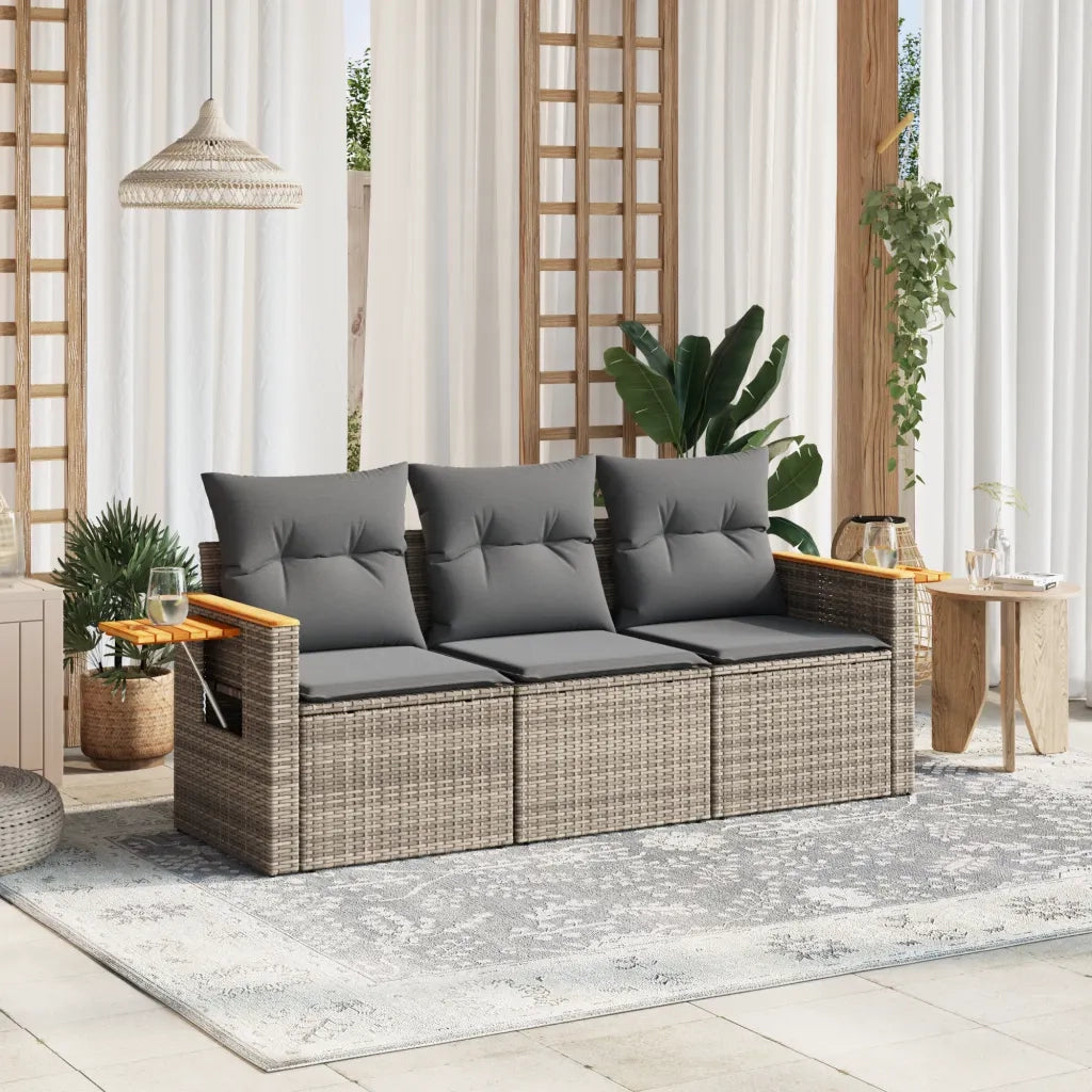 Set Divani da Giardino 3 pz | Set Salotto da Giardino con Cuscini Grigio in Polyrattan