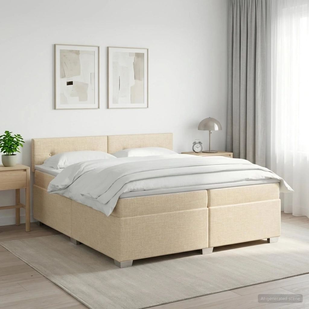 Letto box spring con materasso Crema 200 x 200 cm Tessuto 3450563