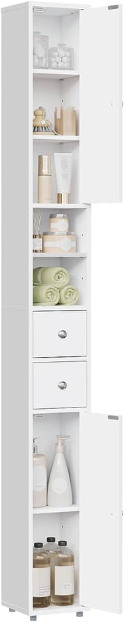 Armadio Alto da Bagno, Mobiletto da Bagno, Colonna Bagno Stretta, 20 x 20 x 180 cm, Mobiletto Salvaspazio Stretto, con Ripiani Regolabili, per Spazi Ridotti, Soggiorno, Corridoio, Bianco 0257WY