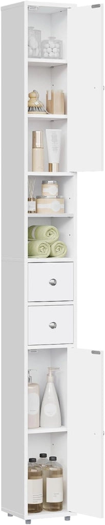 Armadio Alto da Bagno, Mobiletto da Bagno, Colonna Bagno Stretta, 20 x 20 x 180 cm, Mobiletto Salvaspazio Stretto, con Ripiani Regolabili, per Spazi Ridotti, Soggiorno, Corridoio, Bianco 0257WY