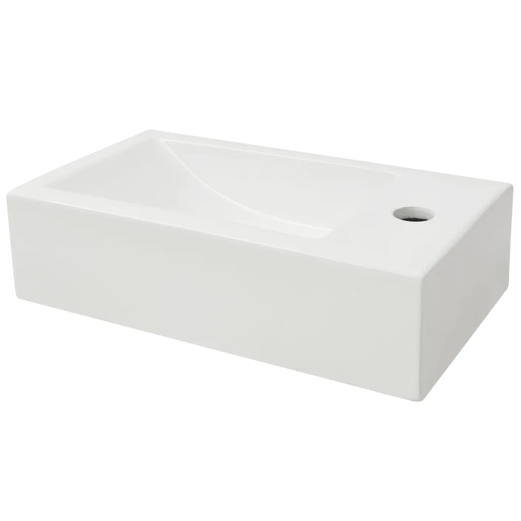 Lavandino con Foro Rubinetto Rettangolare Ceramica 46x25,5x12cm 142343