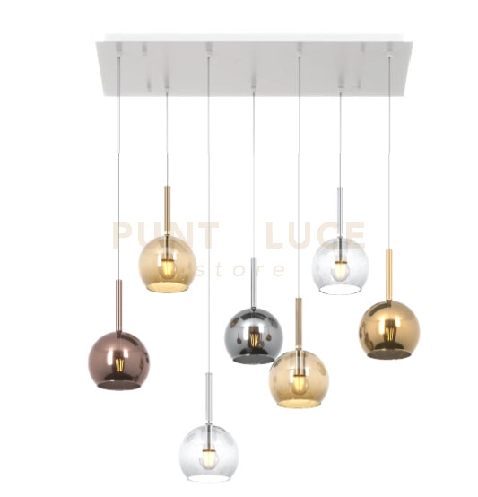 SOSP. BIANCO RETTANGOLARE 7 LUCI VETRI TUTTI PICCOLO (2XTRASPARENTE 2XAMBRA 1XCROMO 1XORO 1XRAME) 1155BI-S7 RP-MC