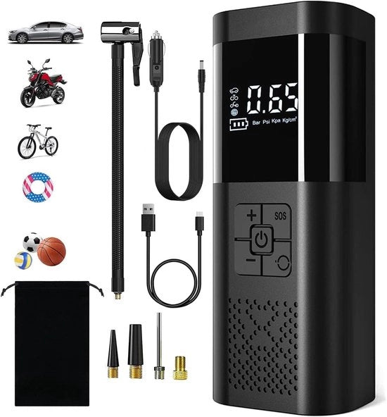 Compressione d'aria portatile con USB, 12V, 6000 mAh - Per Auto, Motociclo, Bicicletta e Palloni