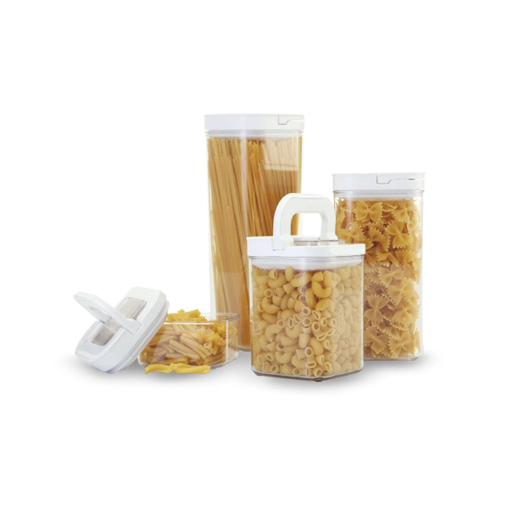 Set 4 contenitori ermetici trasparenti con coperchio a leva, capacità 450ml-2300ml, sigillo silicone, senza BPA - SOGO