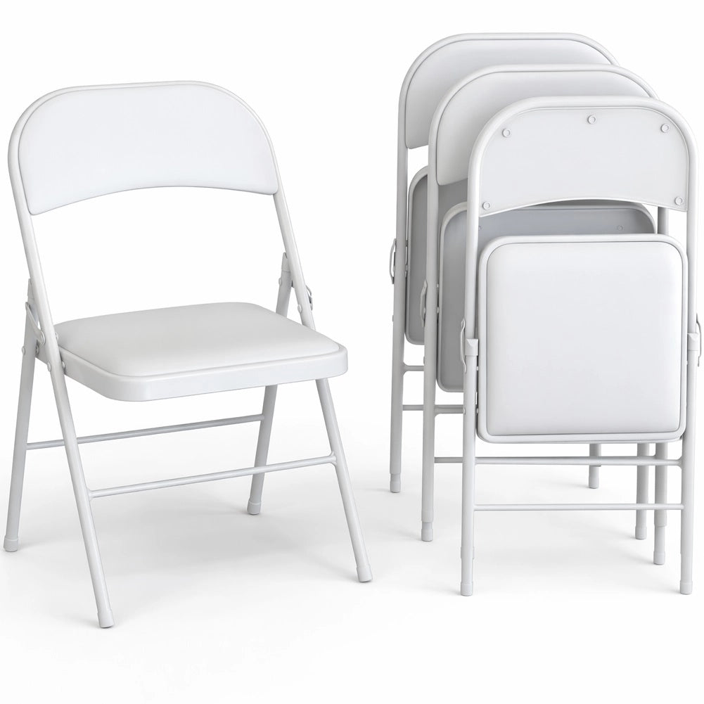Set 4 Sedie Pieghevoli Metallo Ecopelle Imbottita Ergonomiche Salvaspazio Bianco